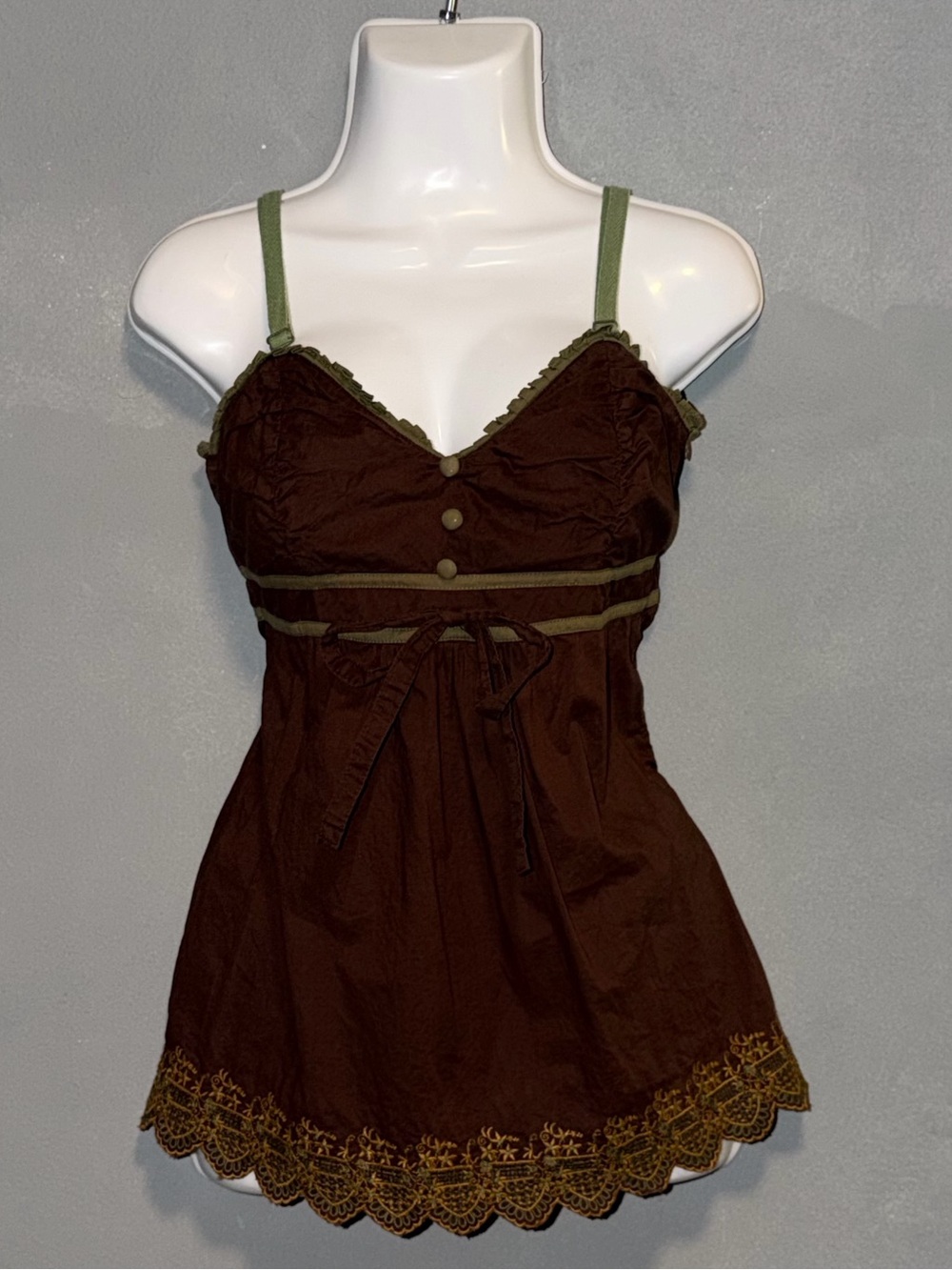 Forever 21 Brown Babydoll Cami Top Y2K Boho Size M